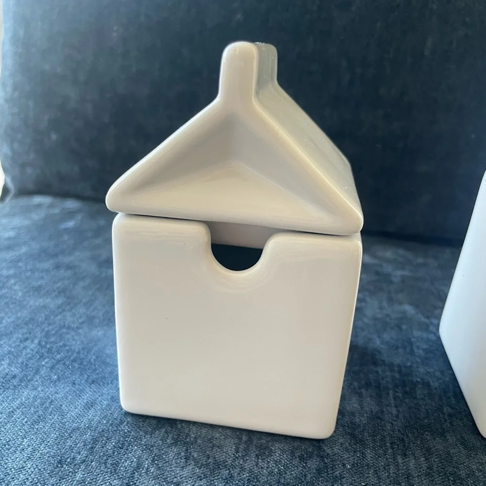 Pier 1 ceramic sugar and creamer milk carton set white